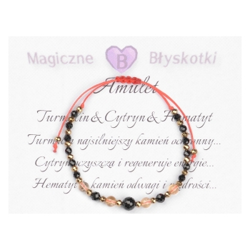 Bransoletka celebrytka czarny TURMALIN CYTRYN HEMATYT ochrona i energia